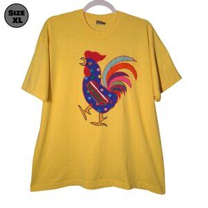 VINTAGE Patchwork Chicken & Chicks USED Shirt (Single Stitch, XL, Yellow)